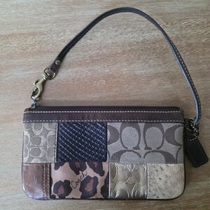 Coach Multicolor Patchwork Wristlet With Leather Strap And Brass Hardware
